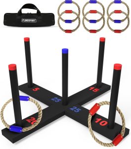 Ring Toss Game Quoits Game Throwing Ring Game Outdoor Indoor Family Game with 6 Rope Rings & Carry Bag Portable Cross Quoits Throwing Game for Kids Adults Beach Backyard Party Lawn Birthday Party Toy