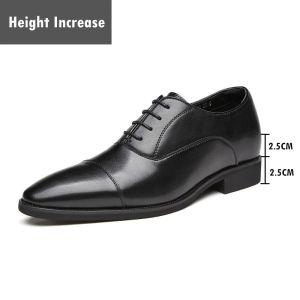 XueChur Flat /5CM Height Increase Men Business Shoes Triple Joint Leather Office Shoes Dress Elevator Male Derby Shoes Wedding Shoes Size 38-45