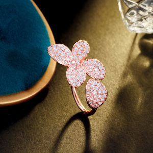 SEQUITO Personality Women Four Leaf Adjustable Ring Rose Gold Silver Plated Full Micro Inlay Tiny AAAAA Cubic Zircon Open Cuff Exquisite Finger Jewelry SR067