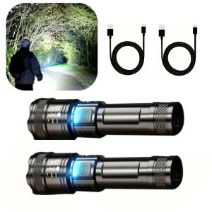 Zoomable LED Flashlight 2 Pcs High Lumens Rechargeable Tactical Flashlights High Powered Super Bright Flashlight 3 Modes Waterproof Handheld Flash Lights for Outdoor Home Camping Hiking