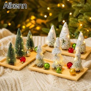 Mini Lighted Real Christmas Tree Tabletop Pine Needle Ornament Desktop Home Decor Holiday Gift
