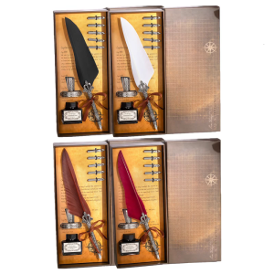 Antique Engraved Feather Pen Set Retro Quill Pen With Inks Bottle And 5 Interchangeable Nibs For Artistic Handwriting