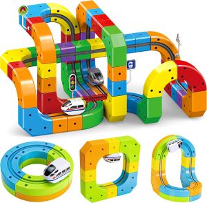 Electric Train Set for Kids Ages 3-8 - Modular 3D Flexible Race Track Building Toy with Gravity-Defying 360° Movement STEM Learning Fun Gift (66 pcs Starter Set)