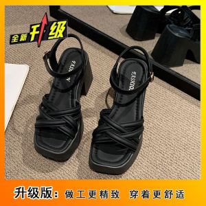 [Free Shipping] Mid-Heel And Low-Heel Sandals For Women Featuring A Chunky Heel And A Single Strap Design Perfect For Pairing With Dresses In Summer