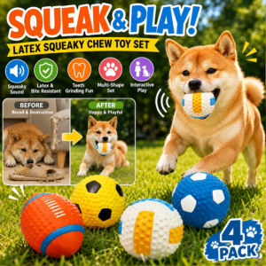 Squeaky Dog Toy Latex Durable Chew Toy Puppy Teething Dental Bone Bite Resistant Interactive Pet Toys Small Medium Dogs