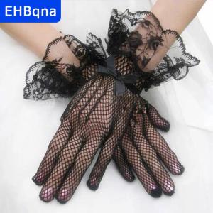 [COD] EHBqna SPORTS ถุงมือสั้นลูกไม้สำหรับผู้หญิงสไตล์วินเทจถุงมือสำหรับเจ้าสาวในงานแต่งงานถุงมือสำหรับงานเลี้ยงน้ำชาถุงมือดอกไม้สำหรับงานเลี้ยงอาหารค่ำชุดแฟนซีถุงมือเครื่องประดับ