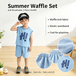 AILEBE Kids Sets Waffle Knit Sleeveless Vest Shorts Set Soft Breathable Lightweight Summer Wear Relaxed Comfy Fit Elastic Waistband Easy Wear Quick-Dry Easy Care Pambahay OOTD For Baby Boys 0-6 Years