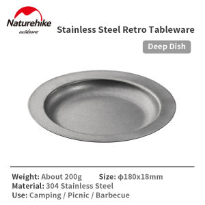 Naturehike Outdoor Picnic Plate Ultralight 200g/250g Stainless Steel Retro Dish Camping Travel BBQ Tableware Coffee Cup Set