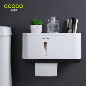 ecoco Plastic Bathroom Toilet Roll Paper Holder Kitchen Sink Waterproof Paper Towel Holder with Phone Shelf