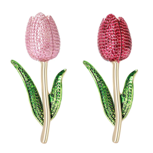 Nature Inspired Tulips Flower Brooch Artistic Enamel Coating For Women Clothing Accessories For Daily Wear