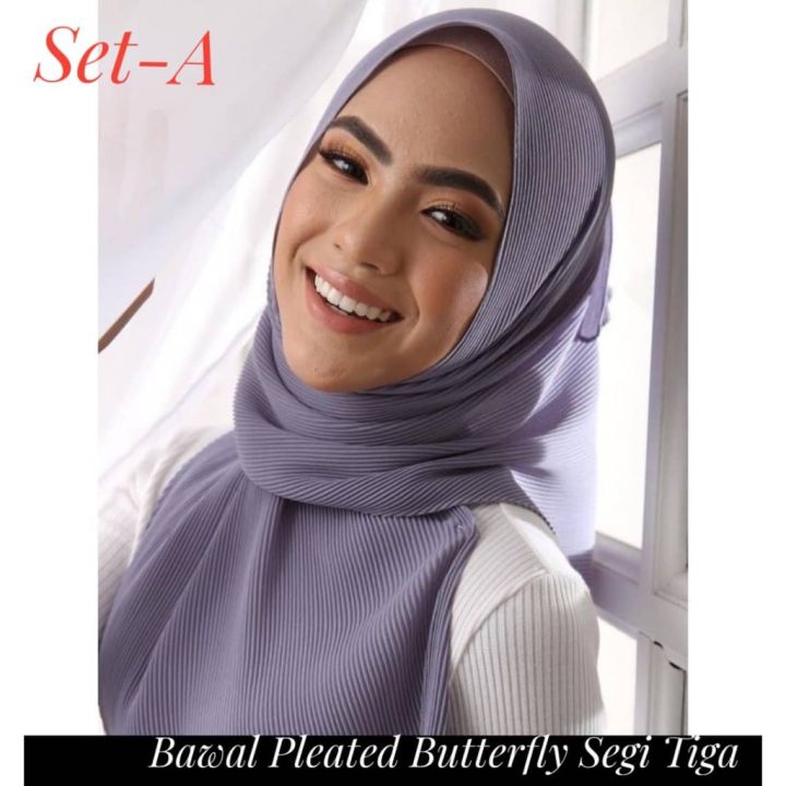 Bawal Pleated Butterfly Segitiga Mini Pleated Triangle Shawl Bawal