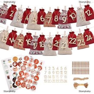 Star ถุงใส่ขนมแบบ DIY สำหรับเด็กและผู้ใหญ่กระเป๋าใส่ขนมแบบมีเชือกผูกปฏิทินนับถอยหลัง24วัน