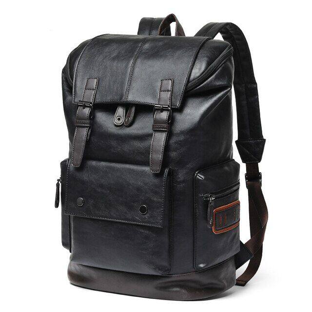 🎒 Men's Large Leather Antitheft Travel Backpack Laptop Bags Men Black ...