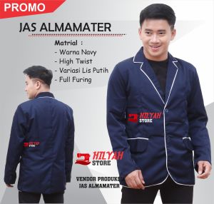 jas almamater sekolah warna navy lis putih bahan adem full furing / jas osis / jas pondok pesantren majelis / bahan halus bisa tambah bordir
