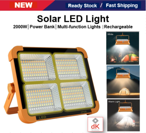 Portable Solar LED Outdoor Light Camping Light Rechargeable Spotlight Solar Light Outdoor Waterproof Solar Charge 2000 Watt
