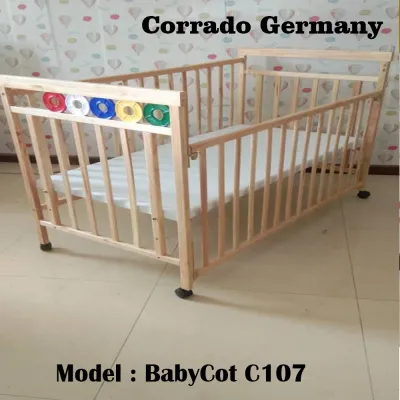 N107 Solid Rubber Wood Baby Cot / Katil Bayi Model C 107 / Colour Natural With Size 24” x 48” [Made in Malaysia]
