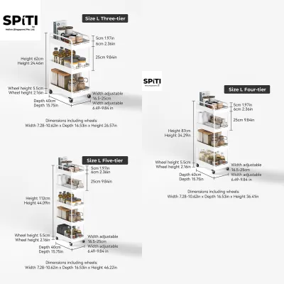 Slim Rolling Storage Cart | 3/4/5-Tier Narrow Rack with Wheels | Gap Organizer for Kitchen Bathroom HDB