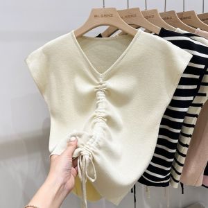 BL20864 Drawstring Wide Shoulder Knit Top