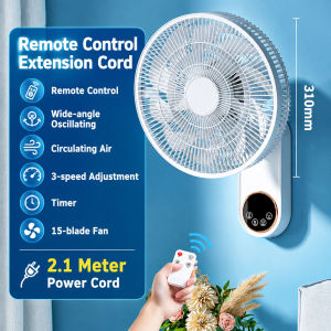 (SG STOCK) Oscillating Wall Mount Kitchen FanSmall Hanging Corner Fan 12 inch 3 Speed with Remote 90 Degree OscillationNo Drilling Installation (Chinese Version)
