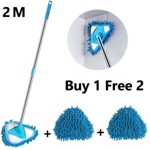 Retractable Chenille triangle mop for floor car Rotatable Triangle Cleaning Reusable Mop home Wall Ceiling Floor brush cleaning tools Water-absorbing Dust-removing  Multifunctional Lazy Retractable Sweeping Original 1.5-2M Meters mop