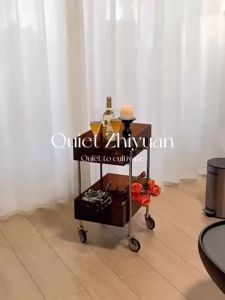 LZ-Mobile Side Table Trolley Cart Storage Rack Side Table Living Room Stainless Steel Storage Trolley
