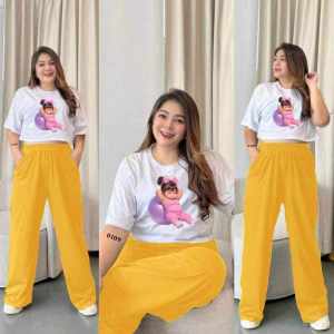PLUS SIZE COORDS Wide Leg Pants pair w/ Plus Size Crop Top WITH TRENDY PRINTS