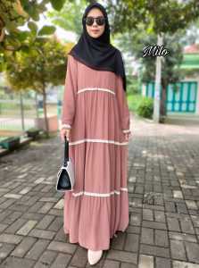 Gamis Ariffda Ceruty Babydoll Polos Susun Renda | Dress Kondangan Pesta Creuty Full Furring