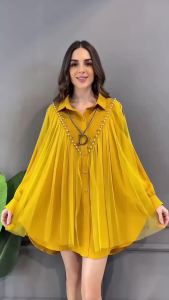 Solid Color Long-Sleeved Lapel Beaded Blouse Spring WomenS Loose Large Yards Fashion Temperament In The Long Paragraph