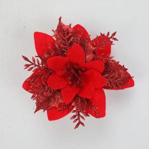 5 PCS 14cm Artificial Christmas Poinsettia Decor Flowers Christmas Tree Decorative Ornaments Holiday Home Party Decoration