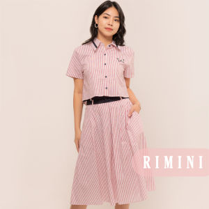 RIMINI - Set Wanita Lengan Pendek Rok Midi Patch  Stripes Size XS-XL - Speranza Set CC30832-CC29682