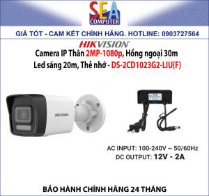 Camera IP Thân 2MP-1080p Hồng ngoại 30m  Led sáng 20m Thẻ nhớ - DS-2CD1023G2-LIUF
