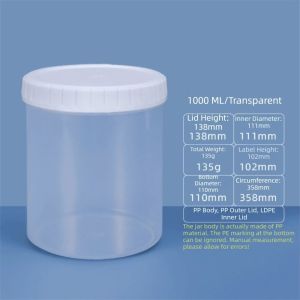 OKKFINE 1000ml Empty Jar with Cover Plastic Packaging Bottle Portable High Quality Storage Container Paint Can