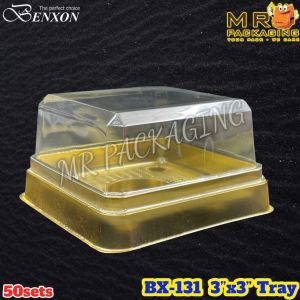 3" BX-131 Plastic Gold Tray & Lid [ 50sets± ] Door Gift Mooncake Bakery Clear OPS PET Food Box - Moon Cake Plastik Bekas Emas Makanan - Benxon BX131 BX 131 3inch 3 inch Doorgift