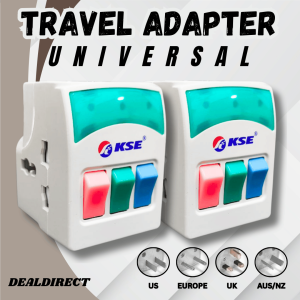 KSE UK 3 Pin Universal Travel Adapter 3 Way Multi Plug US EU AU UK Compact Portable Charger