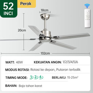 【COD】Lampu kipas angin gantung plafon ruang tamu mewah kipas lampu gantung hias LED 2in1 3 warna 6 kecepatan 42/48/52 inci meja makan kamar tidur balkon lampu kipas angin remote
