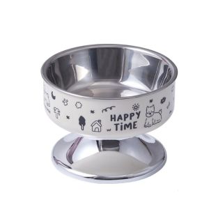LABAICAI Cartoon Pet High Foot Bowl Stainless Steel Large Capacity Cat Food Water Bowl Multi-functional Anti-slip Pet Food Bowl for Dogs Cats
