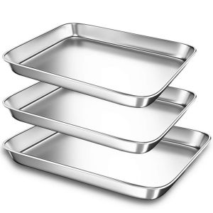 ZYJC 1Pc Stainless Steel Dishes Cookware Cookie Toaster Oven Tray Bake Pans Kitchen Steamer Baking Sheets