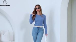 PRETTYGARDEN  Women Long Sleeve Shirt Ribbed Knitted Slim Cute Tops fashion Basic Pullover Blouse Autumn Clothing
