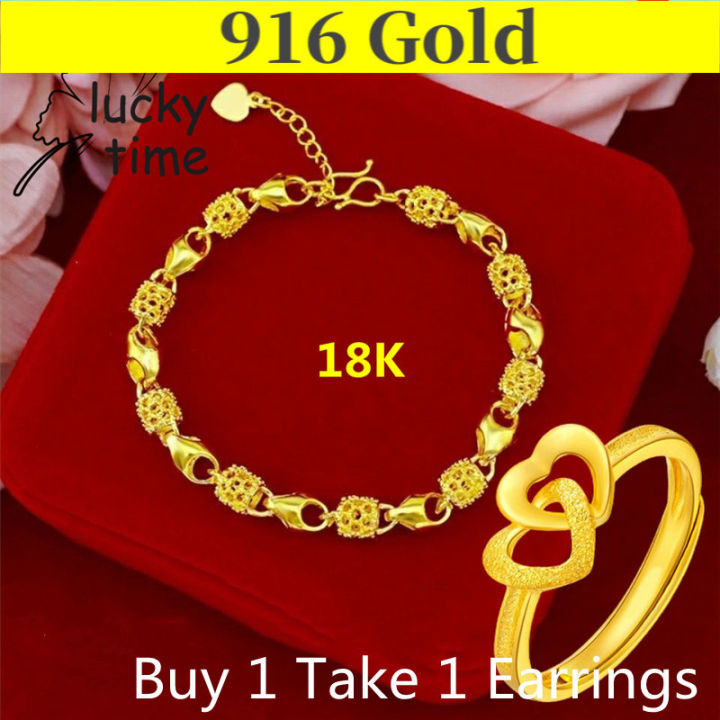 【Malaysia Ready Stock】Bracelet Set Gold 916 Original Malaysia Bracelet for Women Legit Sale