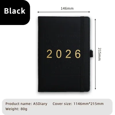 2026 Weekly & Monthly Planner A5 Notebook 100 GSM Paper PU Leather Hard Cover Agenda Schedules Christmas gift Stationery Office School Supplies