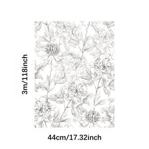 44cm*10m Sketched Self-Adhesive Prepasted Wall Sticker Black and White Floral Wallpaper Peel and Stick Peonies Wallpaper
