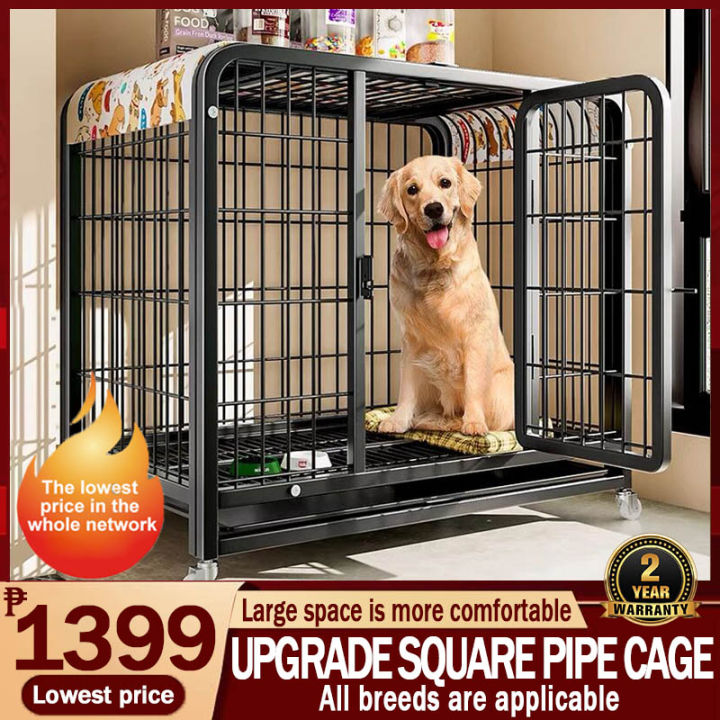 Square Tube Dog Cage Stainless Pet Dog Cage With Poop Tray Metal Cage 