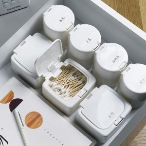 Organizer Mini Storage Box Desktop Storage Box Push-Type Storage Box Cotton Pads Toothpicks Cotton Swabs Jewelry Pill Box Storage Box with Lid