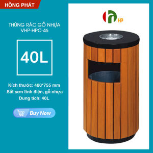 Thùng rác ngoài trời Hồng Phát VHP-YS-HPC-46 gỗ nhựa tròn thép phun sơn tĩnh điện cao cấp