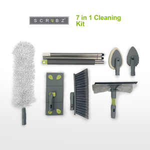 SCRUBZ 7 in 1 Multi Function Cleaning Kit Set Broom Mop Window Wiper Brush Duster