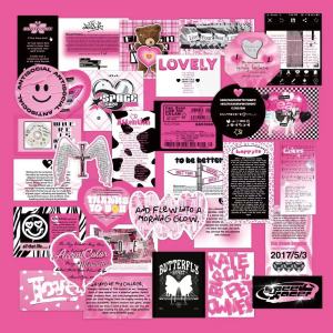 50pcs Kawaii Pink & Black 3D Stickers Set for School Supplies DIY Projects and Waterproof Phone Decals