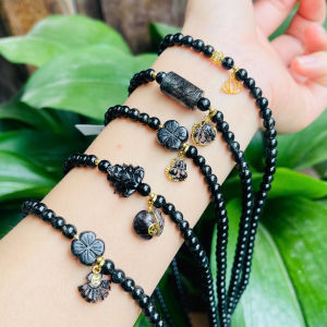 vòng tay nữ dáng chuỗi đá thạch anh tóc đen tự nhiên vip mix cỏ 4 lá thạch anh tóc  đen và charm tì hưu thạch anh tóc đen vip bọc vàng tây vòng tay đá phong thủy hợp mệnh thủy mệnh mộc trang sức thiết kế đủ hóa đơn thẻ bảo hành