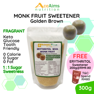 SCIENTIST HOME Monk Fruit Sweetener Golden Brown w Erythritol 300g | Natural Sugar Substitute 0 Calorie 0 Sugar Keto Diet Glucose Tooth Friendly