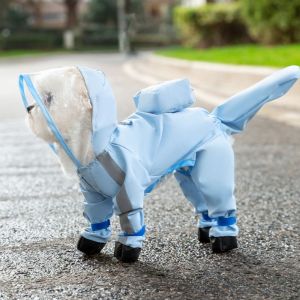 SHUSHABA รวมทุกอย่างแล้ว เสื้อกันฝนมีฮู้ดสำหรับสุนัข กันน้ำกันน้ำได้ Towable เสื้อกันฝนสำหรับสัตว์เลี้ยง มีสไตล์ นุ่มนุ่มๆ เสื้อผ้าสุนัขขนาดเล็ก ลูกสุนัขลูกสุนัข