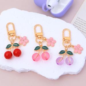Transparent Cherry Flower Keychains Sweet Fruit Keyring Handbag Ornaments Earphone Case Pendants